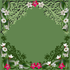 floral frame ornament on green background