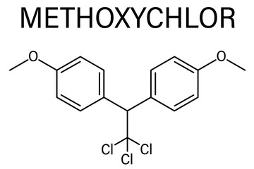 Methoxychlor pesticide molecule, skeletal chemical formula.