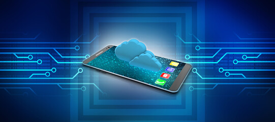 Wall Mural - 3d rendering Cloud online storage icons with mobile
