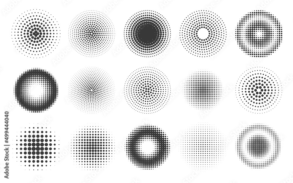 Abstract halftone dots circle patterns and frames. round comic gradient ...