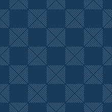 Subtle Geometric Seamless Pattern With Small Squares, Rhombuses, Grid, Lattice, Tiles, Dots. Vector Abstract Blue Graphic Texture. Simple Minimal Background. Modern Minimalist Repeat Decorative Design