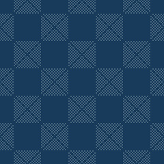 Subtle geometric seamless pattern with small squares, rhombuses, grid, lattice, tiles, dots. Vector abstract blue graphic texture. Simple minimal background. Modern minimalist repeat decorative design