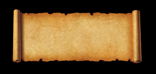 Wall Mural - Old paper horizontal banner. Parchment scroll isolated on black