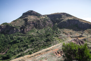 Sticker - Scotland, Edinburgh.  Holyrood park and ancient volcano. Beautiful panoramic view City of Edinburgh  from the mountain