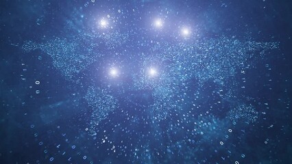 Wall Mural - digital world map binary data lights animation.