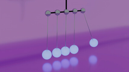 Concept of balance and relaxing atmosphere, seamless loop. Design. Abstract visualization of the Newton's cradle.