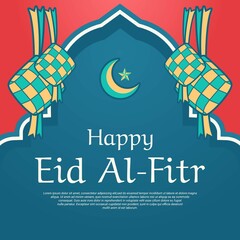 Wall Mural - Happy eid al-fitr greeting holy month islamic template design vector