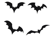 Bat Vector Icon Set In Flight With Black Color, Silhouette Of A Bat, Vector Illustration, Suitable For Design Variations