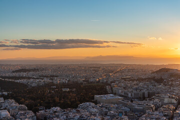 Wall Mural - View of Athens from Lycabettus Hill at sunset, Greece.