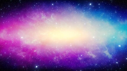 Wall Mural - flying in the universe through stars on a background of a bright nebula in pink and blue colors. loo