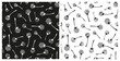Set of monochrome dandelion seeds seamless repeat pattern. Random placed, vector blowball flowers all over surface print.