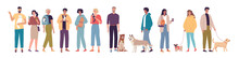 Happy Young People With Their Cute Pets Vector Illustration Set