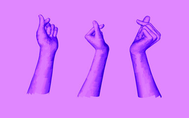 Aufkleber - Set of 3D low-poly hand models made of polygonal wireframe. Futuristic style illustration.