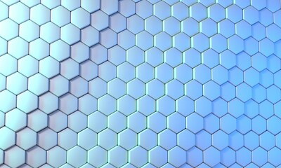 Wall Mural - 3D rendering dynamic hexagons abstract background with space for text, business, science, technology concept illustration.