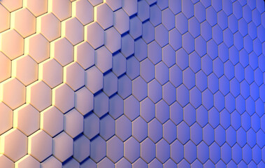 Wall Mural - 3D rendering dynamic hexagons abstract background with space for text, business, science, technology concept illustration.