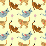Fototapeta Pokój dzieciecy - Seamless childish pattern with cute cats . Creative kids hand drawn texture Vector illustration EPS