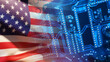 © Grispb - American microelectronics. USA national flag and PCB. Electronic printed circuit board and american flag. Radioelectronics in USA. Modern technology. Electronic chips manufacturing.