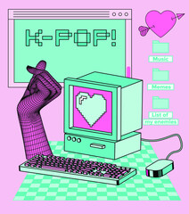 Aufkleber - Retro PC computer in acid neon colors. Vector illustration in vaporwave style.