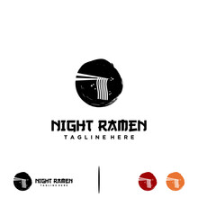 Ramen Logo Design Illustration, Night Ramen Logo Design Icon Template