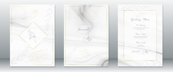 Poster - Wedding invitation card template luxury design with white marble texture and gold frame