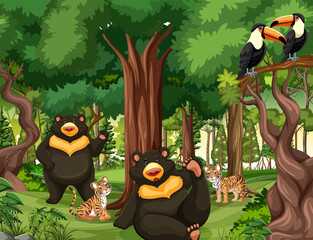 Sticker - Forest scene with various wild animals