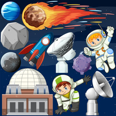 Sticker - Set of space objects in space