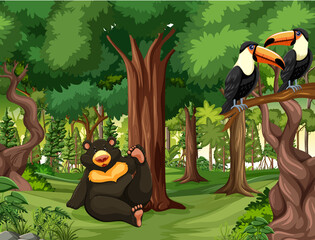 Sticker - Forest scene with wild animals