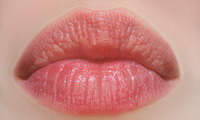 Natural Lips. Isolated Woman Mouth. Beautiful Tender Lip.