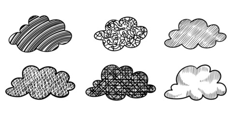 Canvas Print - Doodle set of Hand Drawn Clouds isolated for concept design . vector illustration.