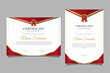 Horizontal and vertical certificate design template with red border and gold badges