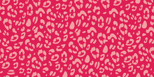 Leopard Pink Seamless Pattern. Animalistic Print For Fabric, Paper. Vector Hand-drawn Background