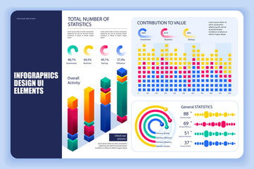 Poster - Bundle infographic elements data visualization vector design template. Can be used for steps, business processes, workflow, diagram, flowchart, timeline, KPI dashboard, info graphics.