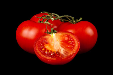 Sticker - Red tomatoes isolated on black background.