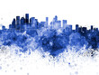 Houston skyline in blue watercolor on white background