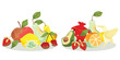 Compositions of assorted old, bad, stale, spoiled rotten fruits in flat vector