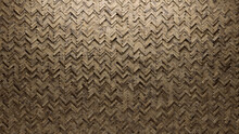 Herringbone, Natural Stone Mosaic Tiles Arranged In The Shape Of A Wall. Semigloss, Polished, Bricks Stacked To Create A 3D Block Background. 3D Render