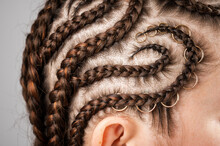 Close-up Of Braids On The Head Of A Caucasian Woman.