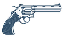 Revolver Gun Vector Illustration, Detailed Handgun Isolated On White Background.