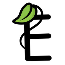 Icon, Logo, Illustration, And Cartoon Vector Of Letter E With Winding Leaves