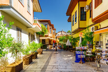Traditional Ottoman Houses On An Old Street In Kaleici, Antalya