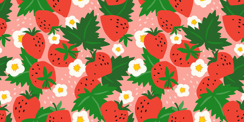 Wall Mural - Vector seamless pattern with Strawberry. Modern abstract design for paper, cover, fabric, interior decor and other users.