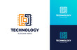 Tech data wire circuit vector logo design, Modern digital innovation chip board logo design