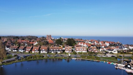 Aerial drone panorama of thorpeness Suffolk England  