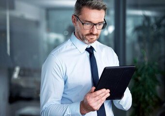 Canvas Print - Technology is the key to business success. Shot of a businessman using a digital tablet at the office.