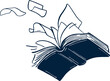 Flying book vector illustration. Open pages.