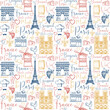 Seamless retro style background with symbols of Paris and France and French words