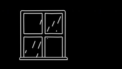 Wall Mural - Rain drops, rainfall in window frame. Seamless loop hand drawn illustration animation. Night scene. Luma matte.