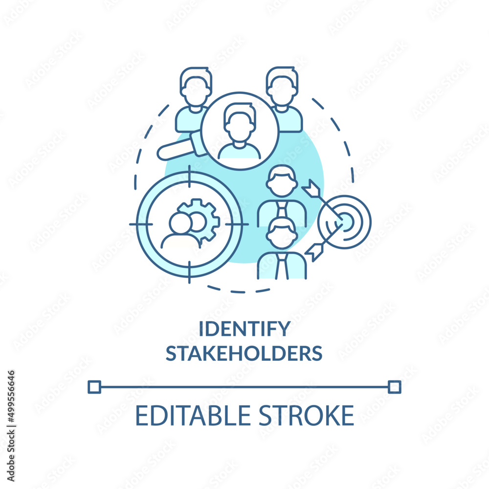 Identify stakeholders turquoise concept icon. Step of stakeholder ...