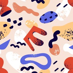 Fototapete - Abstract geometry pattern. Seamless background design with irregular shapes repeating print. Endless texture with creative random elements. Printable flat vector illustration for fabric, decoration