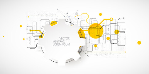 Abstract technology concept. Circuit board, high computer background. Vector illustration with space for content, web - template, business tech presentation.